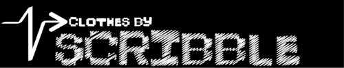 Logo for 'Clothes by Scribble' with a stylized design on a black background